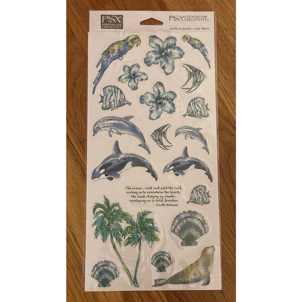 Vintage PSX Scrapbooking Stickers Tropical Sealife Plants Floral Archival Sealed